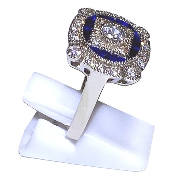 Sapphire Blue Spinel & Synthetic Diamond Estate Inspired Ring - Size 6, 7 or 8 - Picture 5 of 10